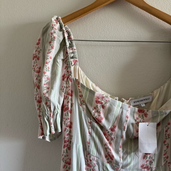 NWT WeWoreWhat Rosewood Victorian Floral Striped Puff Sleeve Midi Dress size 10 - Picture 7 of 10